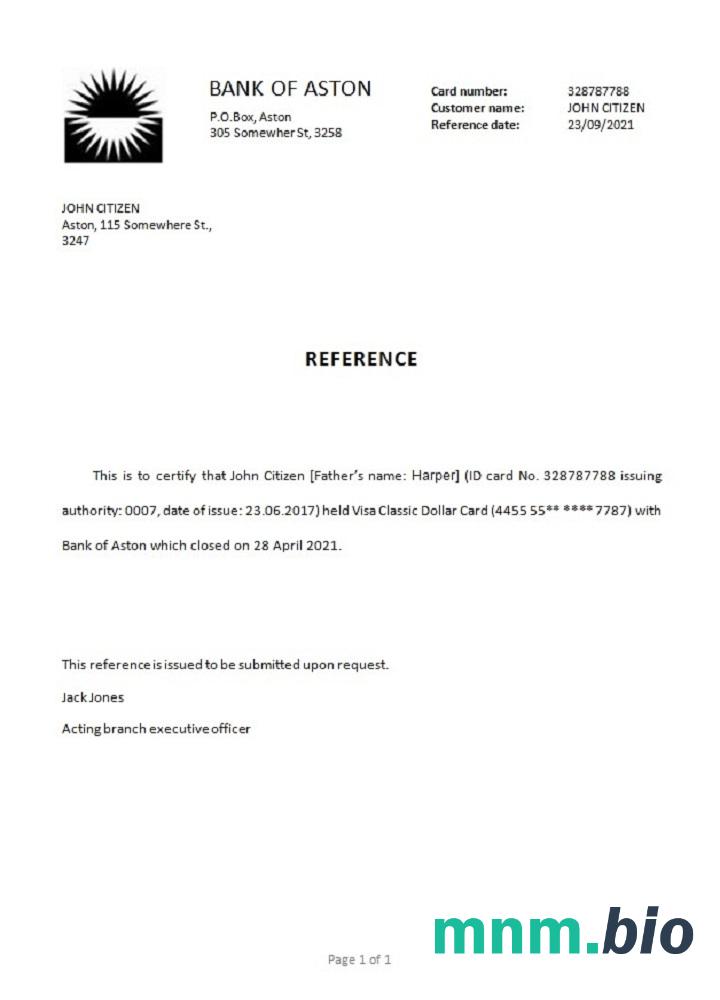 Przykład odniesienia do zamknięcia banku Aston w Wielkiej Brytanii w formatach Word i PDF